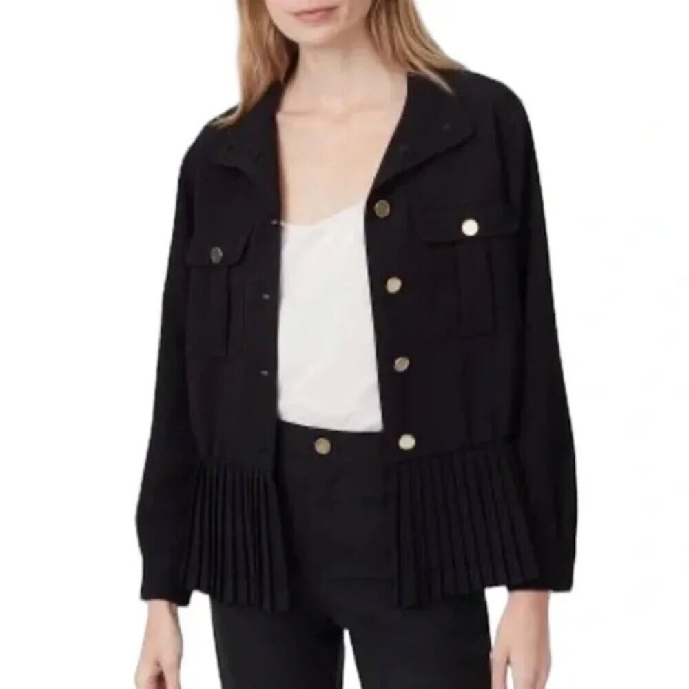 Club Monaco Black Military Style Jacket with Pleats and Gold Buttons size XS